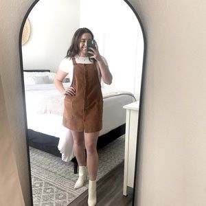 Burnt orange casual corduroy button-down overall dress - size M